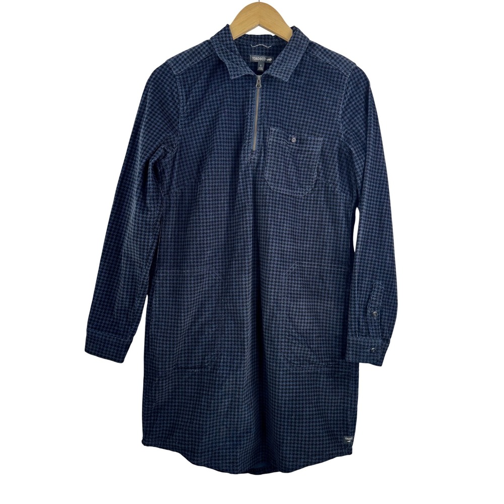 Toad&Co Cruiser Cord Popover Dress Navy Houndstooth Corduroy athleisure sz‎ S